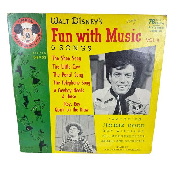 Walt Disney's Vintage 1955 Fun With Music Vol. II Record DBR52 Mickey Mouse Club - Picture 1 of 5